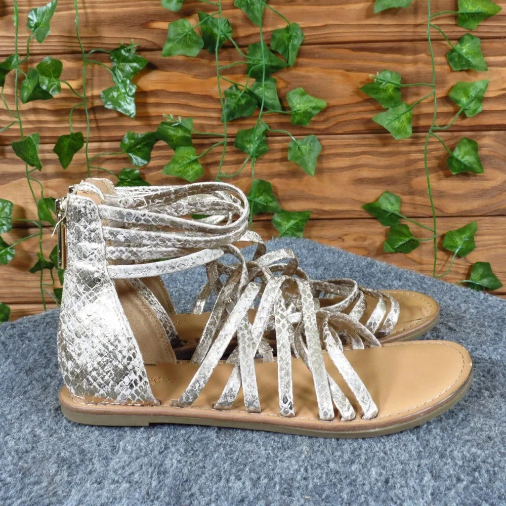 Cat & Jack Dion Girls Gladiator Sandals Size 2 Faux Gold Snakeskin Ankle Strap